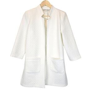 Carole Wren White Circle Pattern Mid-Length 3/4 Sleeve‎ Open Front Blazer Small